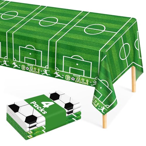 Image of Mulbozy 4 Pcs Soccer Tablecloths, Soccer Birthday Party Table Cloth