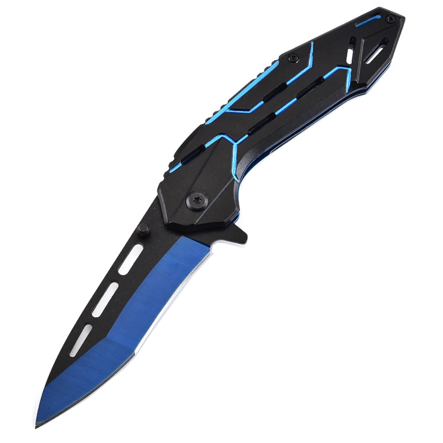 LabstandardBlack Blue Pocket Folding Knife with 3.5” Stainless Steel blade and Aluminum Handle