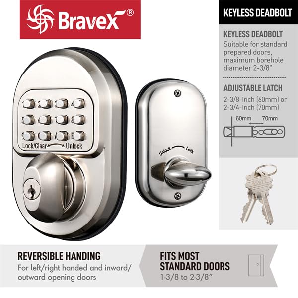 Keyless Entry Keypad Deadbolt Door Lock, Sabbath Lock Zinc Alloy Commercial Grade 1 Rekeyable 100% Mechanical Shabbos - No Risk of Low Power, Compatible W/ SC1 Keyways - Round Style by Bravex - Used condition - Image 5
