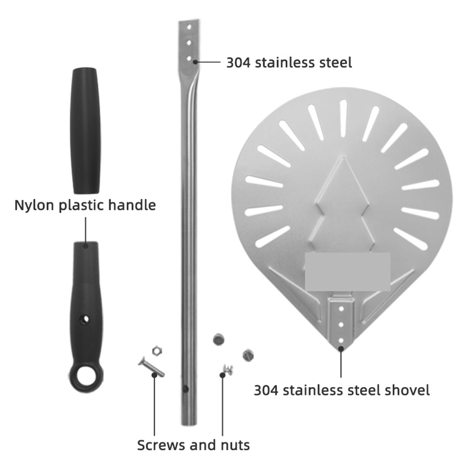 Pizzaschieber 8-Zoll-Pizzawender aus Edelstahl mit einziehbarem Griff, perforiert, Ofenzubehör(With 47cm handle)