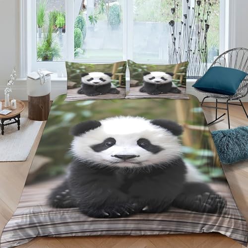 Housse de couette panda 135x200cm avec parure de lit single en microfibre