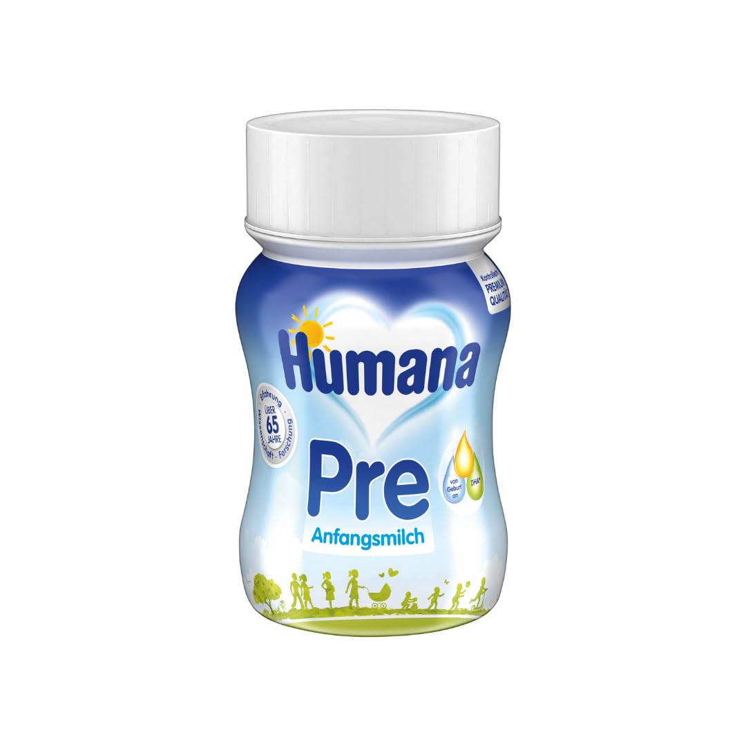 Humana Anfangsmilch Pre trinkfertig, von Geburt an, trinkfertige Säuglingsmilch, zusätzlich zur Muttermilch oder als alleinige Pre Nahrung, Babynahrung mit DHA und nur Laktose, 24 x 90 ml