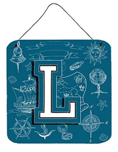 Caroline's Treasures CJ2014-LDS66 Letter L Sea Doodles Initial Alphabet Wall or Door Hanging Prints Aluminum Metal Sign Kitchen Wall Bar Bathroom Plaque Home Decor, 6x6, Multicolor