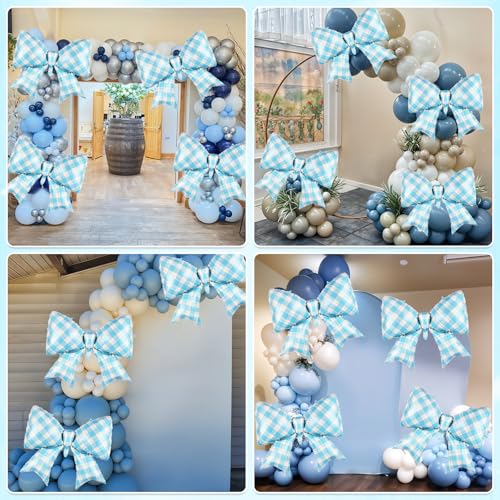 Image of 5pcs Blue Bow Balloon, Light Blue Bows Balloons, 38 Inch Mesh Giant Large Bow Foil Balloon For Christmas Birthday Baby Shower Girls Women Party Wedding Bridal Shower Bachelorette Engagement Decoration