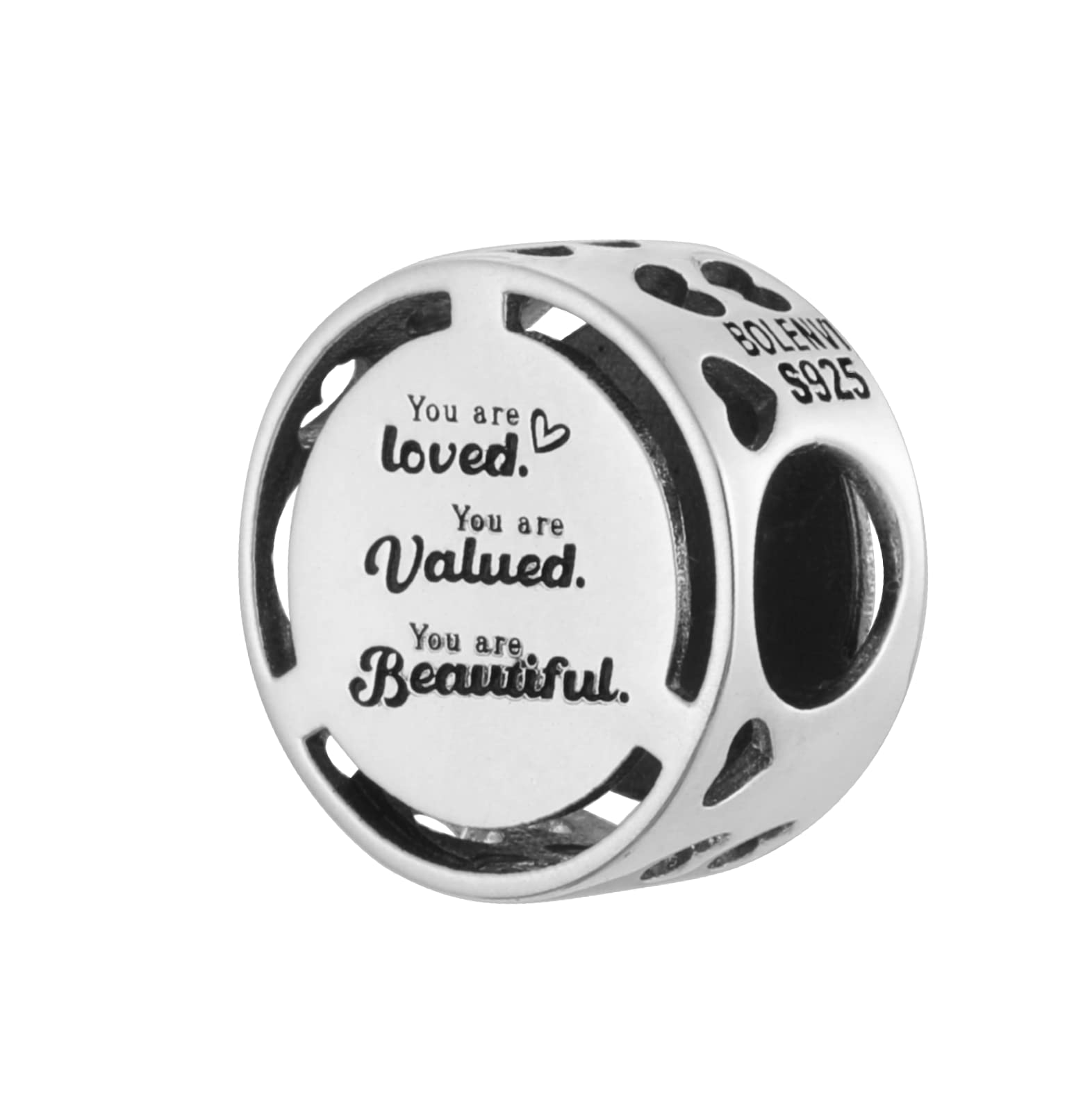 Inspirational Words Symbols 925 Sterling Silver Charm Bead For Pandora & Similar Charm Bracelets or Necklaces
