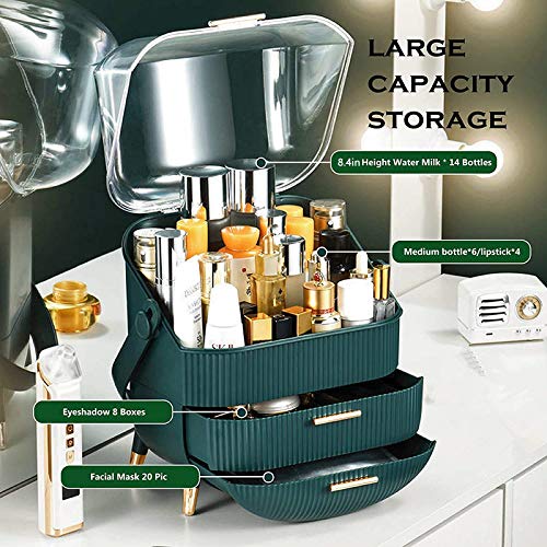 Makeup Organizer Large Capacity Waterproof and Dustproof Cosmetic Organizer Box Fully Open Makeup Display Boxes,Makeup Caddy Holder for Bathroom, Dresser, Countertop (Blue)