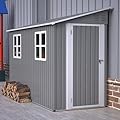 LINKHOO 4 x 10 FT Metal Outdoor Storage Shed with Foundation and 2 Windows, Lean to Storage Sheds w/Lockable Door & Air Vents, All Weather Waterproof Garden Tool House for Backyard, Patio, Lawn, Gray