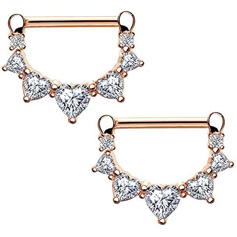 Melighting 14G Heart Nipple Bars with CZ Cover