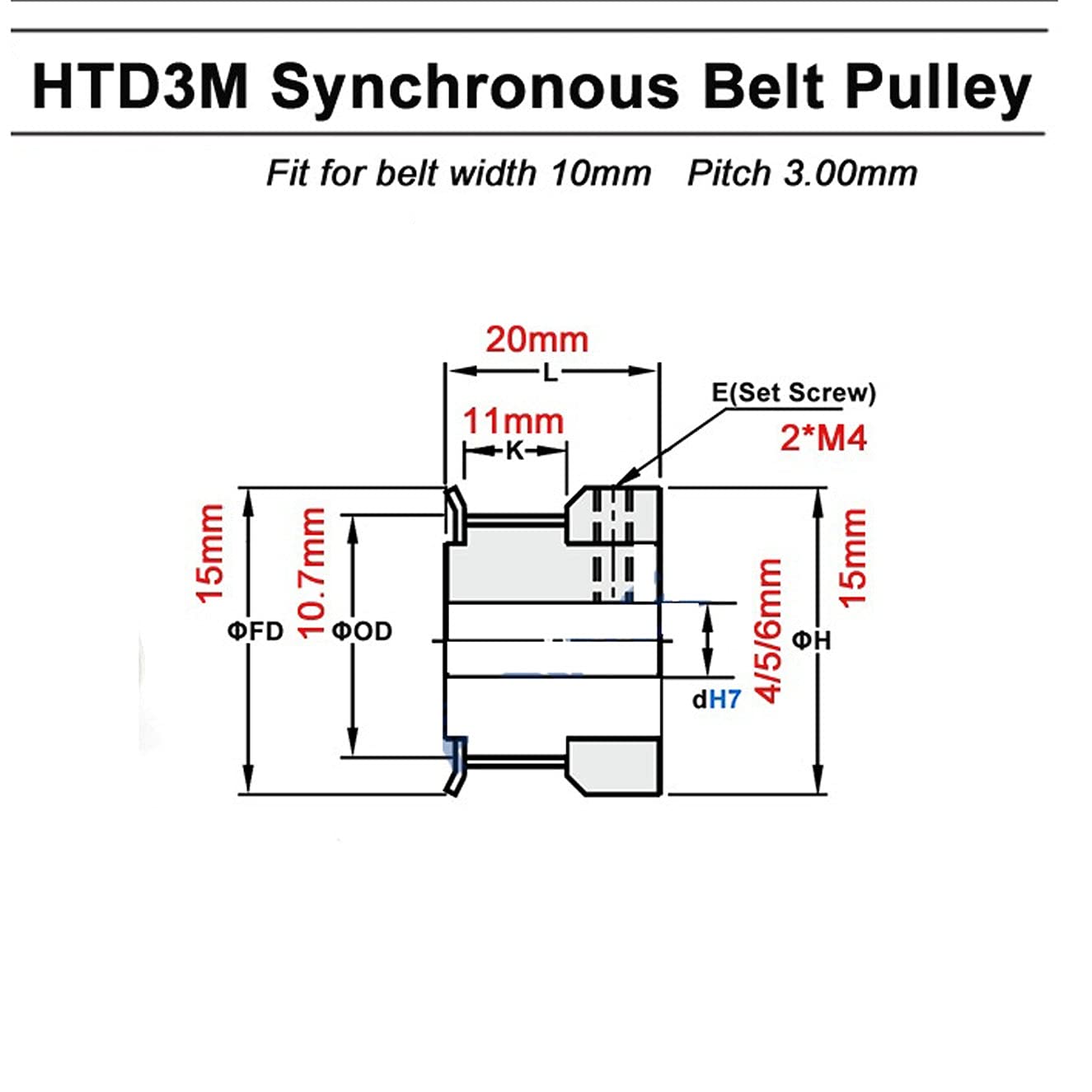 polea, 3M 12T, for ancho de banda 9/10/15 mm, diámetro interior 3/3(For Belt Width 9mm,Bore 6mm)