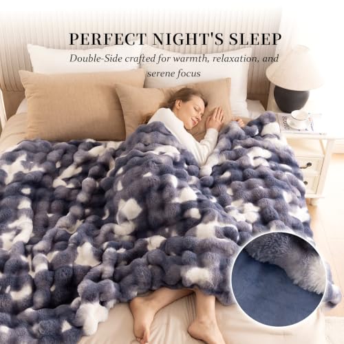 IKALIFE Kuscheldecke Flauschig Bubble Wolldecke 150x200cm Blau – Ansicht 3