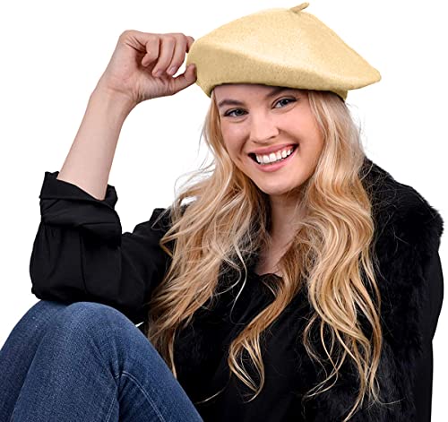 Parquet Solid Color French Wool Beret. Classic French, Casual and Chic Lightweight Beige