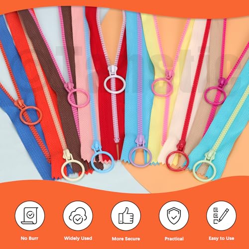 Tanstic 10Pcs 35cm/13.77inch Harz Reißverschluss mit Ring zieht nicht trennende Reißverschlüsse Nylon Reißverschlüsse für Nähen Handwerk DIY (10 Farben)