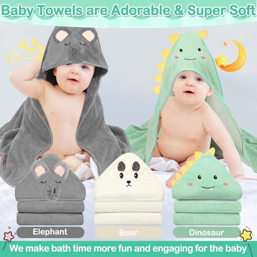 Image of Sublaga 12 Pcs Baby Towels and Washcloths Set, 3 Pcs Baby Bath Towels & 8 Pcs Washcloths Set, Cute Baby Towels, Ultra Absorbent Soft Newborn Bath Essentials Gifts for Boys & Girls