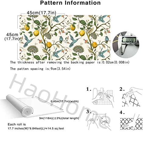 Meihodan Blue Bird Self Adhesive Wallpaper Fresh Lemon Tree Peel and Stick Wallpaper Removable Waterproof Prepasted Contact Paper Wall Mural 17.7in x 9.8ft by Meihodan - Image 4