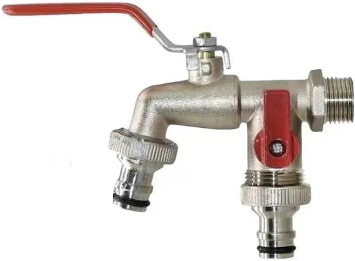 Industrial And Home Irrigation Zinc Alloy Garden Bibcocks 1 Inlet 2 Outlet Bibcock With Dual Nipple And Outdoor Balcony Faucet 1Pcs(C)