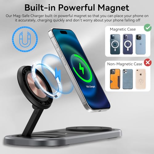 3 in 1 Wireless Charger for iPhone, Foldable Charging Station for Magsafe for iPhone 15/14/13/12/Pro Max/Pro/Mini/Plus, Apple Watch 9/8/7/SE/6/5/4/3/2/1/Ultra2/Ultra, AirPods pro/2/3 - Image 5