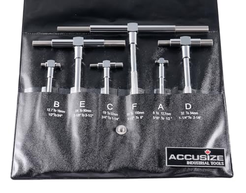 Accusize 5/16 in-6 in Telescoping Gage Set, 6 Pc | Hardened Tool Steel Contacts, Self-Centering Handle, Smooth Spring Tension, Vinyl Case, EG02-5011