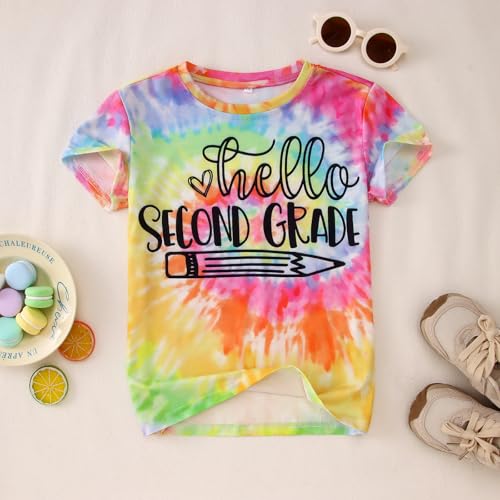 Image of KEKEMI Kid Girls First Day of School Shirt Hello Kindergarten First /Second /Third Grade Tshirt Back to School Tees Tops 4-10Y