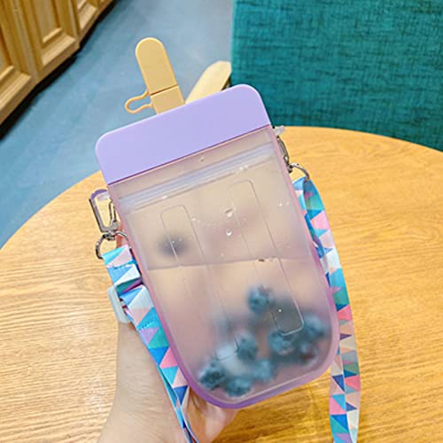 300 ml Wasserflasche mit Strohhalmen, tragbarer Safttrinkbecher für Erwachsene und Kinder Süße Wasserflaschen mit einzigartiger EIS am Stiel-Form für den Sommer Cover