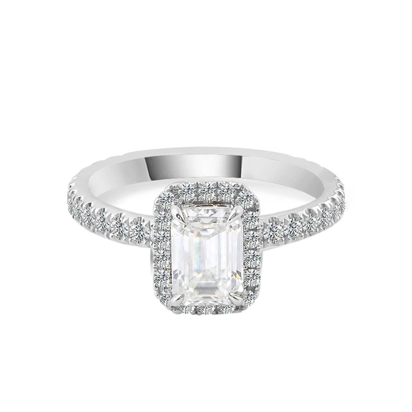Anillos de oro blanco de 18 quilates para mujer oro 1/2/3 quilates de corte rectangular blanco moissanite elegante anillo de compromiso