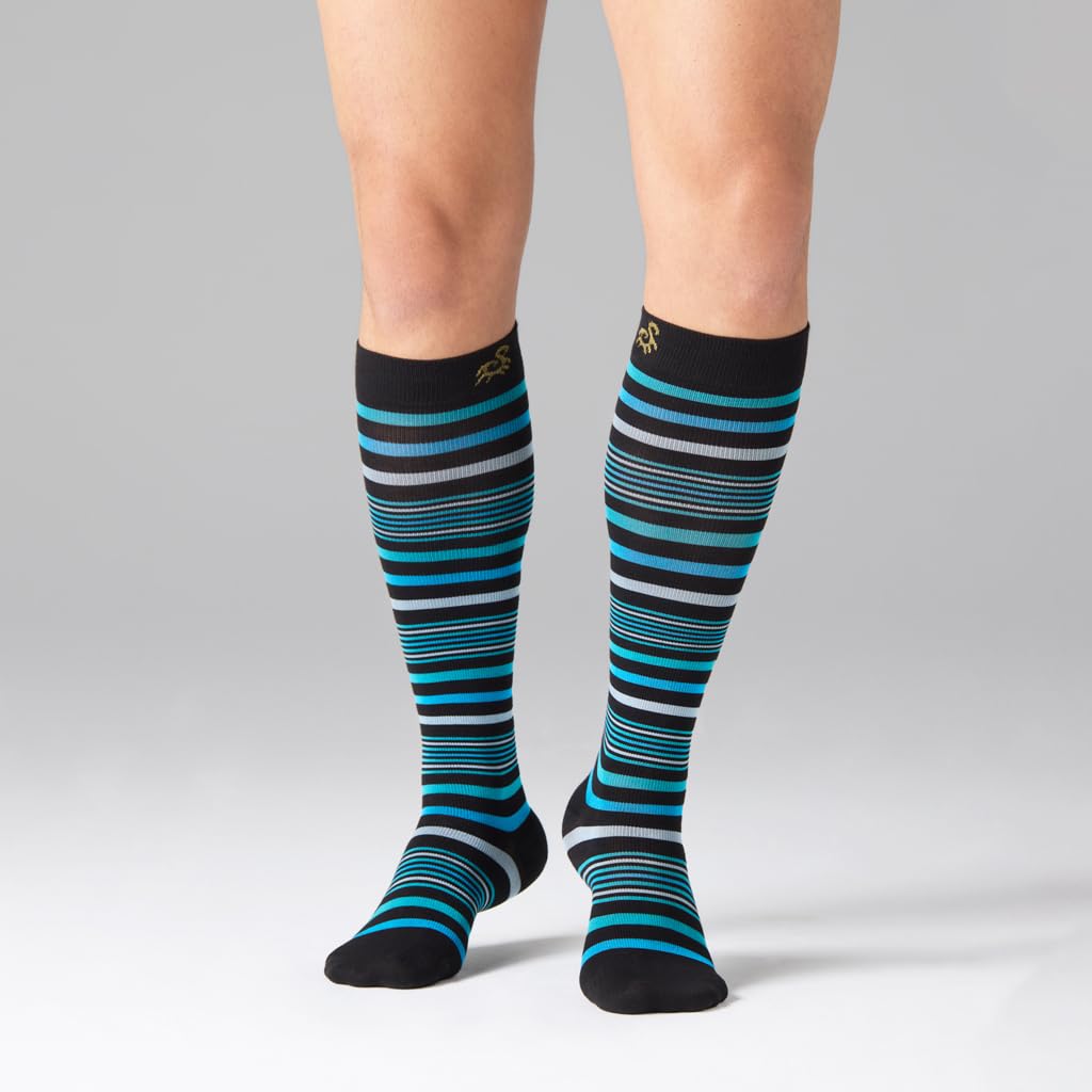 SOLIDEA Gambaletti STRIPE GAME PEGASO, Colore NERO, Calze a compressione graduata 15/21 mmHg Art. 0636A0