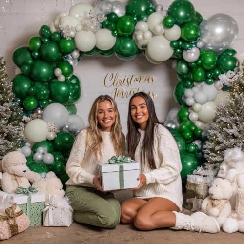 Image of Green White Balloon Garland Double Stuffed Latex Emerald Green Sand White Cream Grey Pearl Balloon Arch Different Sizes for Birthday Wild One Wedding Baby Shower Prom Jungle Party Decor