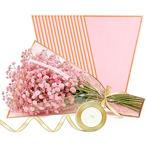 JLXWQXSE 50 PCS Flower Bouquet Bags 17x 11 Inch Plastic Floral Wraps Sleeves for Bouquets Flower Packaging Bags for Florist Supplies Flower Bar Wedding Birthday Mothers Day