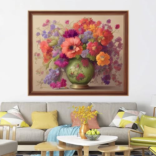 Image of Joyhoor Cross Stitch Kits for Beginners Stamped Cross-Stitch Supplies Needlework preprint Embroidery Kits for Adults DIY Needlepoint Kits Embroidery Patterns 11CT-Pink Flower 16x20 inch