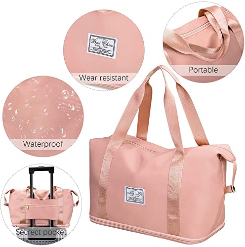 Image of Nylon Duffle Bag for Travelling |Waterproof and Large Travel Bag for Women's Luggage | Expandable & Multipurpose Large Capacity Weekender Carry Bag (Peach)
