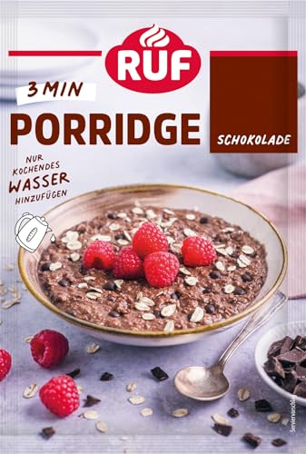 RUF Porridge Schokolade, Instant Haferbrei mit zartschmelzenden Schokotropfen und Kakaokernen, schnelle und vollwertige Mahlzeit, 1 x 65g Beutel