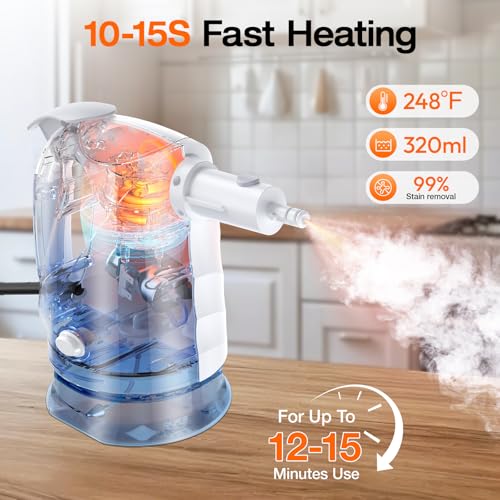 Image of Steam Cleaner for Home, Steam Mop with Detachable Steamer, 320ml Water Tank, 10s Fast Heating, 10-in-1 Handheld Steamer for Cleaning Kitchen, Floor, Tiles, Window, BBQ Grill, Car
