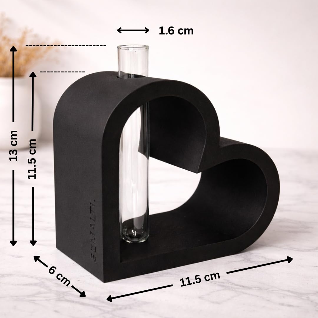 Herz-Vase mit Reagenzglas, Minimalistisches Modernes Design, Geschenk für Hochzeit, Geburtstag, Valentinstag, Weihnachten, Geschenk für Freundin/Freund, Mutter/Vater, Schwester/Bruder (Schwarz)