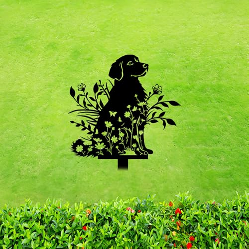 Floral Plant Dog Metal Garden Stake Decor-Butterfly Grass Labrador Retriever Dog Yard Art Sign for Patio,Outside,Lawn,Courtyard,Park,Farmhouse (Black) by Aucizb - Used condition - Image 8