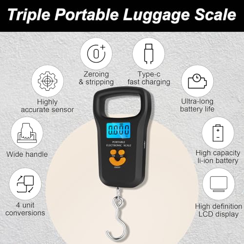 Digital Suitcase Scale, Luggage Scale(50kg Capacity), Portable Suitcase Weighing Scale, Luggage Weighing Scales with Extra Wide Handle, 4 Unit Conversions, LCD Display With 2 Batteries Charging Cable - Image 3