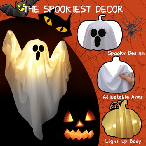 WAFSOOTOO Halloween Light Up Hanging Ghosts Kit, 2 Pack, White - image 3