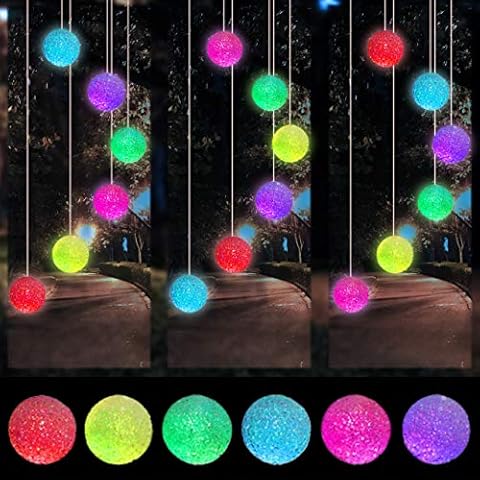 Lpraer LED Solar Crystal Ball Wind Chimes Hanging Mobile Color Changing Waterproof Outdoor Decorative Light for Outsides Patio Yard Garden Balcony Cover