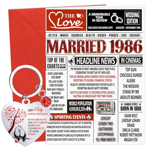 Luvart 40th Wedding Anniversary Card Gift - Ruby Wedding Anniversary Greeting Card with Keychain Ruby 40 Years Marriage Gifts for Parents Mum & Dad Him Her Spouse Couples