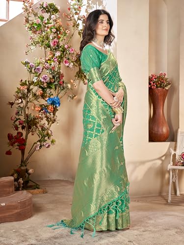 Image of Mehrang Cotton Banarasi Silk Saree for Women With Unstitched Blouse Piece