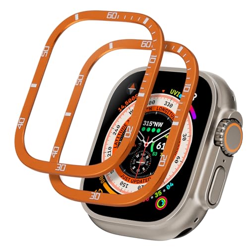 Lovandare 2 Pack for Apple Watch Ultra 2/1 Screen Protector 49mm, Tempered Glass Protector with Titanium Alloy Frame, Military Grade Protection for iWatch. S1 Orange