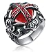 316l Mens Stainless Steel Band, Biker Vintage Cross Knight Fleur De Lis , Black Silver Red Cz Agate Oval Rings (12.5)