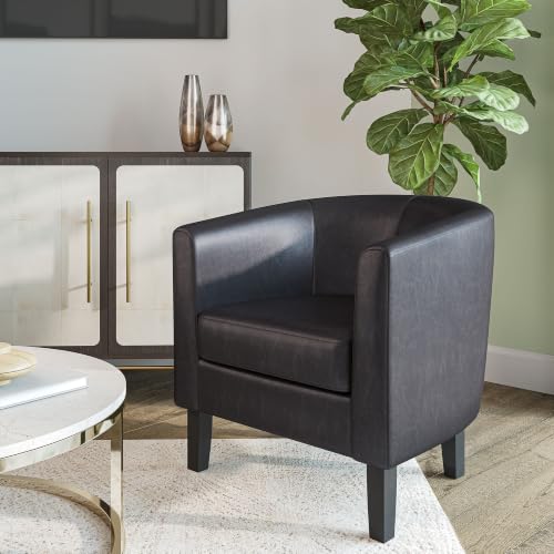 Image of BELLEZE Accent Barrel Chair Set of 2, Linen Round Chair Club Tub Sofa Corner Chair with Flared Legs and Cozy Soft Padding for Living Room Bedroom Waiting Room - Brown