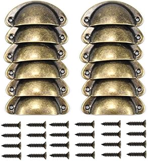 NiceLand 12 Pieces Antique Brass Cabinet Handles Door Handles Vintage Kitchen Cupboard Handles Copper Cup Drawer Handles Shell Pull Furniture Knobs Hardware with Screws