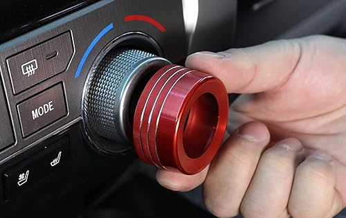 Miniatura 4 de iJDMTOY Juego de 5 cubiertas de anillo giratorio de interruptor de aluminio rojo para aire acondicionado de volumen estéreoTune 2WD4WD compatibles