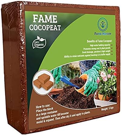 Farm Master Fame Cocopeat Block 5 kg - Expand Up to 75 litres of Coco Peat Powder.
