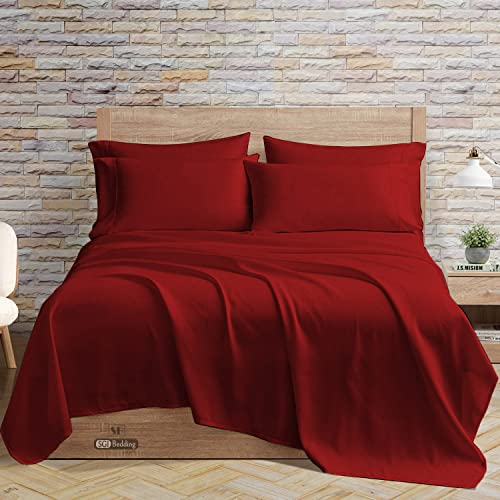 SGI 400 TC 100% Egyptian Cotton Bed Sheets, Luxurious Soft for Premium Hotel Quality 4Pc Sheet Set - 1 Fitted Sheet, 1 Flat Sheet & 2 Pillowcase 15" inch Deep Pocket (King, Burgundy Solid)