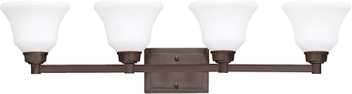 Miniatura 1 de Kichler Langford - Lámpara de tocador con 4 luces de 35 pulgadas con cristal blanco grabado satinado en bronce antiguo