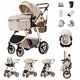 【Landau and Poussette 2-in-1】Ce panier de transport convient aux bébés de 0 à 15 mois et peut être transformé en landau pour les 7-48 mois. La poussette est équipée d'un harnais à 5 points. Le dossier de la poussette dispose de 3 modes de réglage : 135° en position assise, 150° en position semi-inclinée et ~180° en position horizontale. Le garde-corps s'ouvre d'une seule main et pivote à 180° pour faciliter l'entrée et la sortie du bébé.