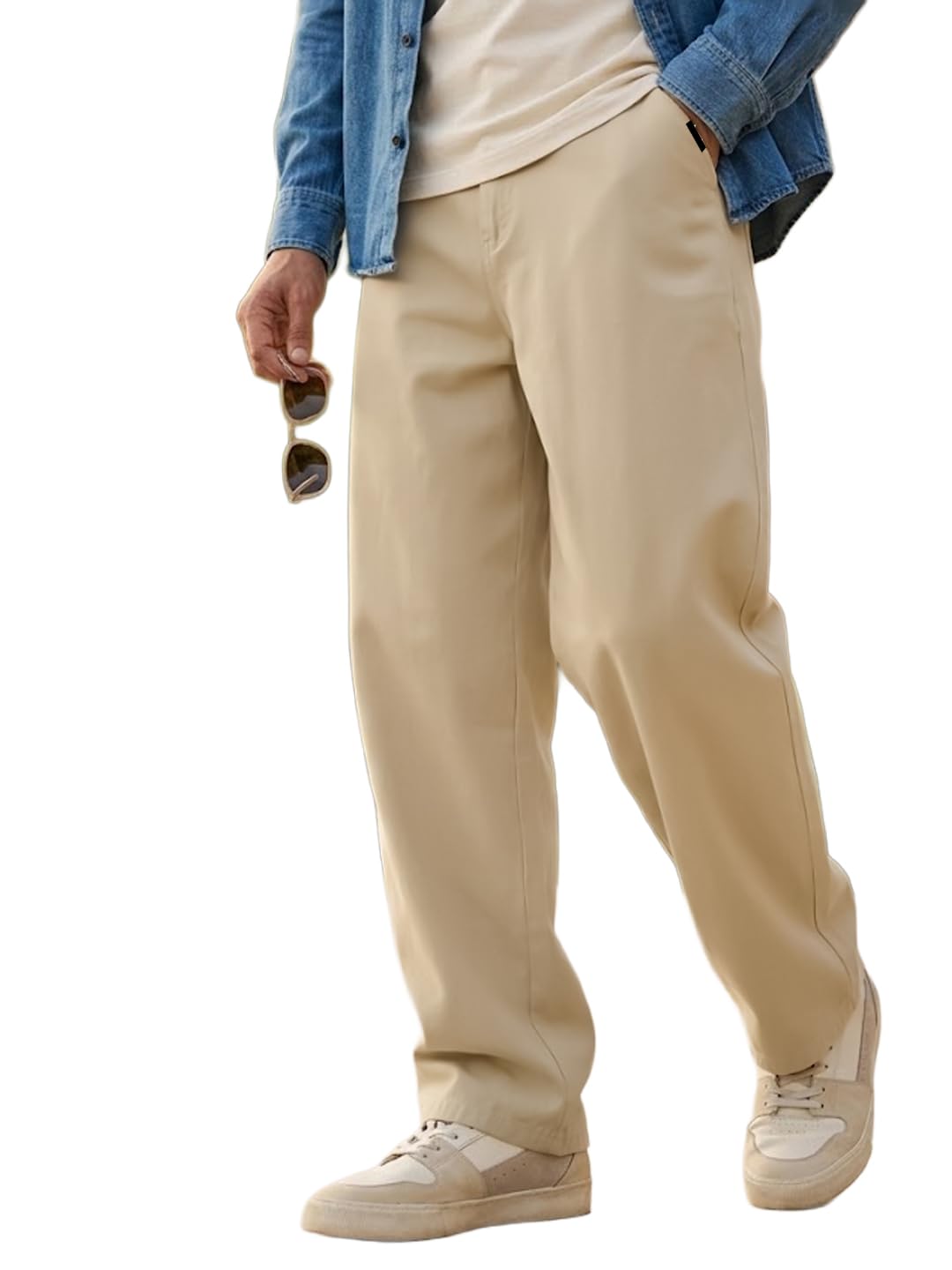 urbano fashion Men's Loose Baggy Fit Solid Chino Trousers Non-Stretchable-picture-53