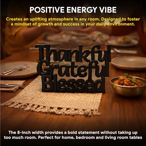 Image of Mad Masters Thankful Grateful Blessed Inspirational Desk Decor - Aesthetic Table, Shelf & Wall Showpiece for Home Office, Business. Vastu Friendly Gifting, Matte Black (20.3 x 12.5 x 2.5 cm)