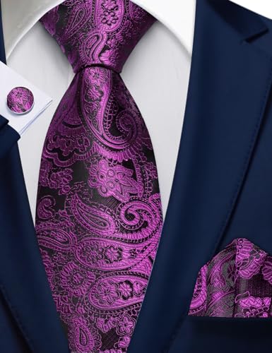 Image of Barry.Wang Men Ties Paisley Woven Silk Necktie Set with Pocket Suqare Cufflinks Formal